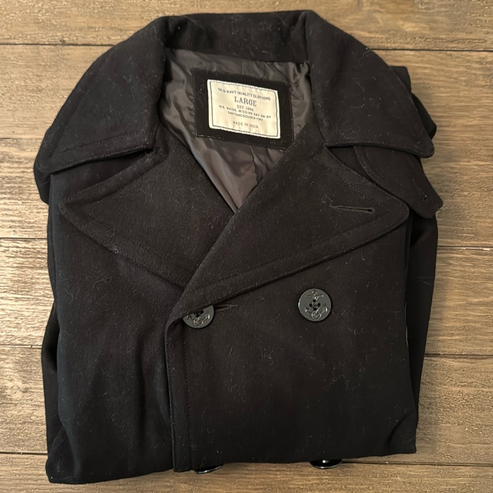 Men’s Black Old Navy Wool Button Large Peacoat